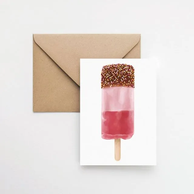 Pink fab ice lolly A6 greeting card