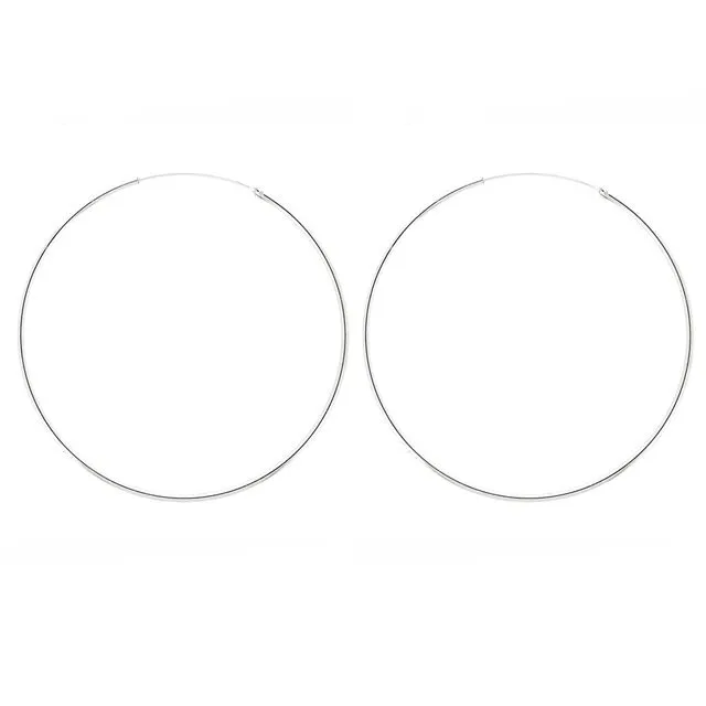 Sterling Silver 1.5mm x 60mm Round Hoops