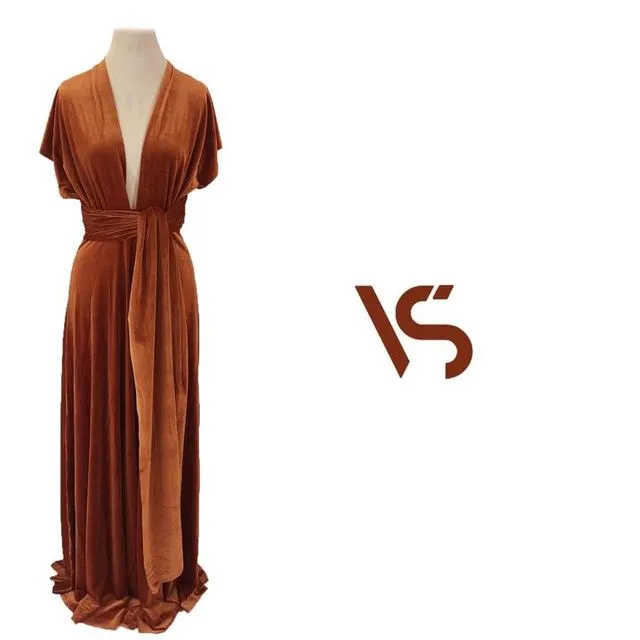 Copper bridesmaid dress, rust multiway dress, infinity dress, bronze dress, burnt orange convertible dress, full length dress