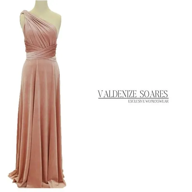 Blush pink velvet dress, infinity dress, bridesmaid dress, prom dress, multiway dress, long dress, evening dress, convertible dress