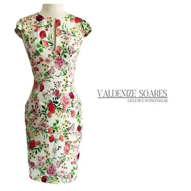 Floral dress, spring flower dress, summer dress, vintage style dress, mid-length dress, cotton dress, 50s dress, garden party dress, SS16