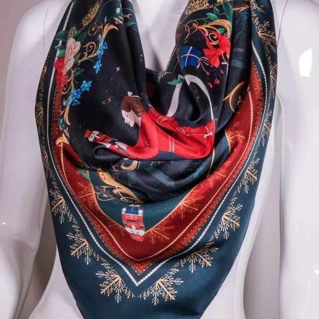 Silk scarf 'The Nutcracker', 100% silk women's square neck scarf with hand finished hem