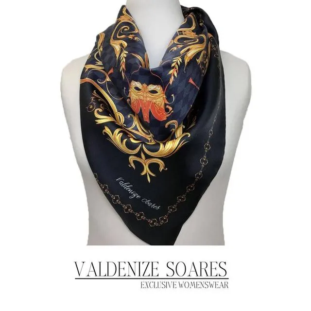 Silk scarf 'il Carnevale', 100% silk twill women's square neck scarf with hand finished hem