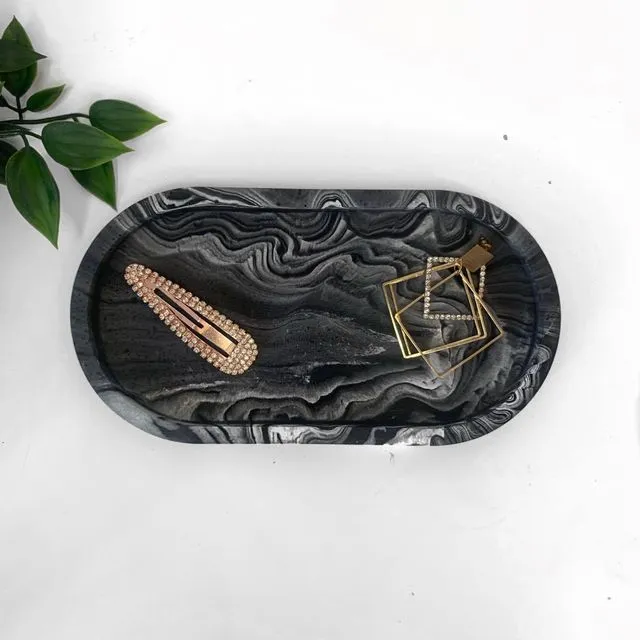 Jewellery Tray - Black and White Marble