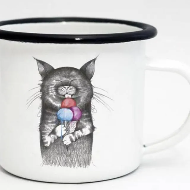 Ligarti Enamel Cup | Hand finished | Design Mug | Gourmet Cat - 300ml