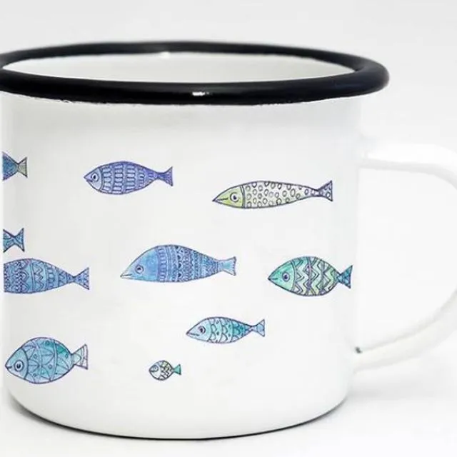 Ligarti Enamel Cup | Hand finished | Design Mug | School of Fish - 500ml