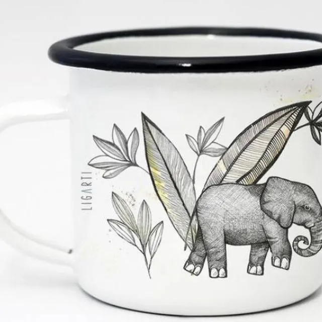 Ligarti Enamel Cup | Hand finished | Design Mug | Elephants - 300ml