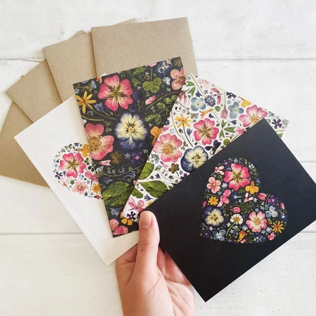 Floral Notecard pack of 8 cards, in 4 designs