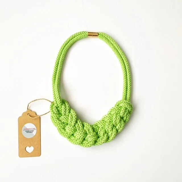 The Lena Necklace in Neon Green - Cotton Rope Statement Necklace