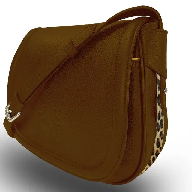 Leather Handbag - Vue Lac - Light Brown - Leopard Outlines