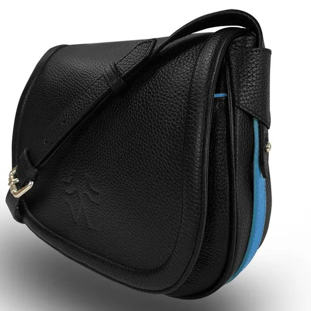 Leather Handbag - Vue Lac - Black - Light Blue Outlines