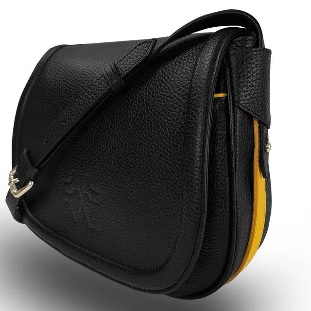 Leather Handbag - Vue Lac - Black - Yellow Outlines