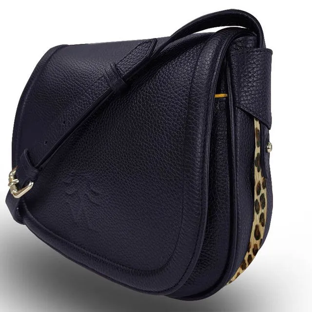 Leather Handbag - Vue Lac - Dark Blue - Leopard Outlines