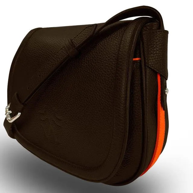 Leather Handbag - Vue Lac - Brown - Orange Outlines