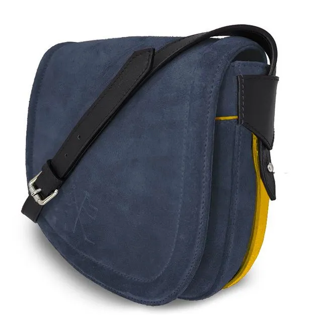 Nubuck Leather Handbag- Vue Lac - Denim - Yeloow Outlines