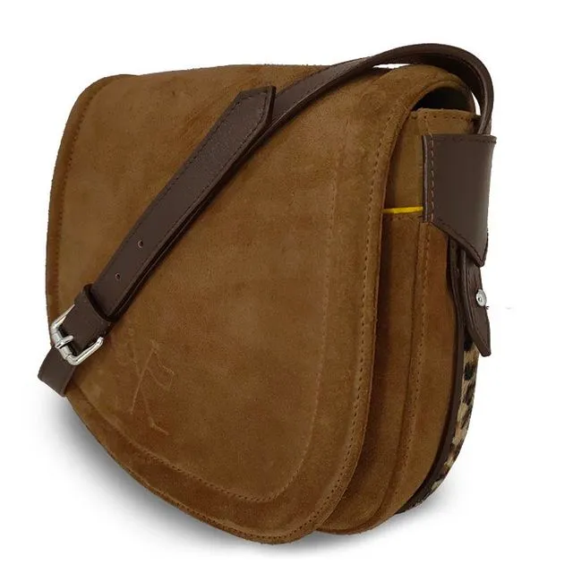 Nubuck Leather Handbag - Vue Lac - cognac- Leopard Outlines