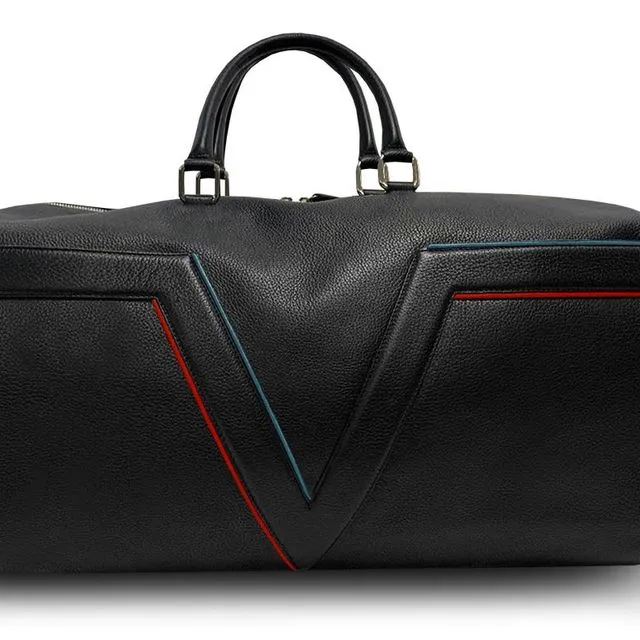 Large Leather Black VLx Travel Bag - Red & Blue Outlines