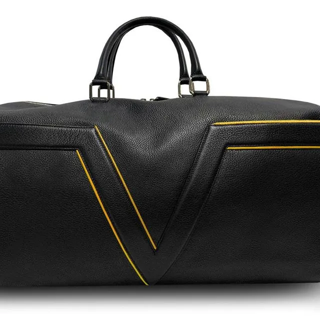 Large Leather Black VLx Travel Bag - Yellow Outlines