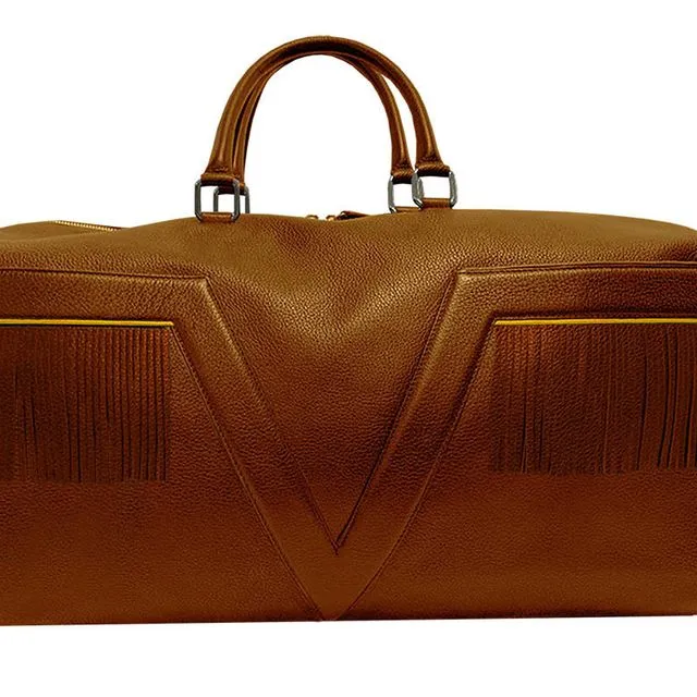 Brow Leather Travel Bag VLx with Fringes - Yellow Outlines