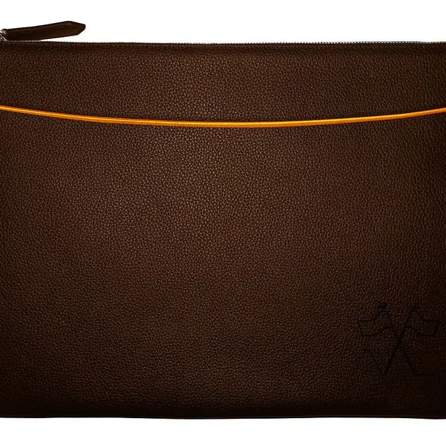 Laptop sleeve with front pocket Brown, Orange outlines 38cm