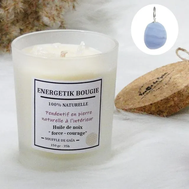 Energy Candle for courage with Lithotherapy pendant