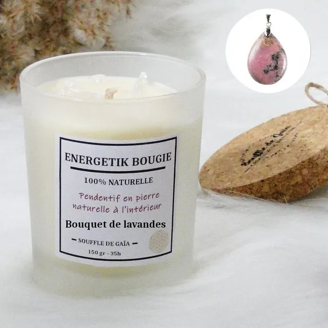 100% Natural Wellness Candle Bouquet of Lavender Scent with lithotherapy pendant