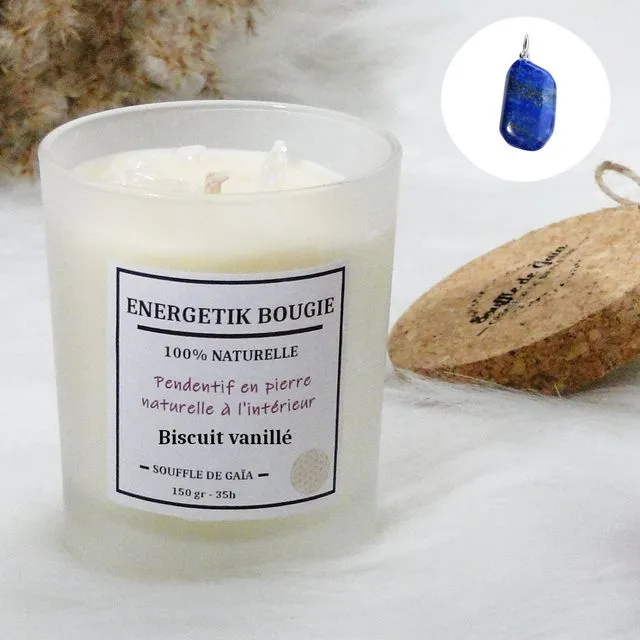 100% Natural Wellness Candle Vanilla Biscuit Scent with lithotherapy pendant