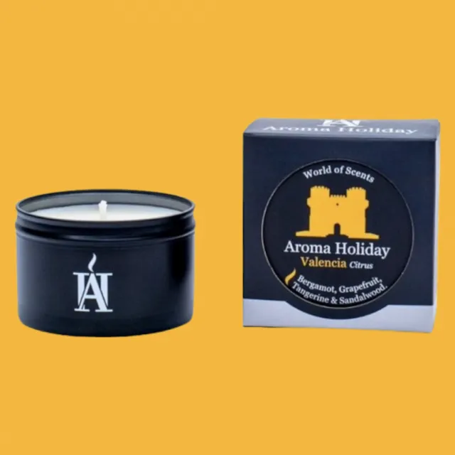 Luxury Valencia Citrus Travel Candle Tin Gift by Aroma Holiday