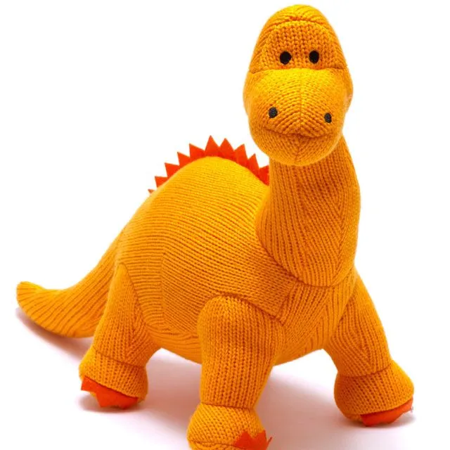 Orange Knitted Diplodocus Dinosaur Kids Soft Toy
