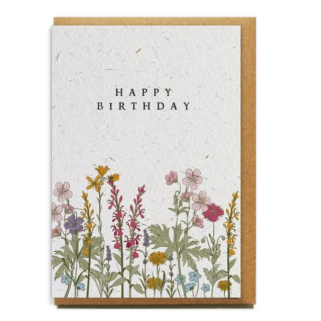 Wildflowers - Happy Birthday greeting card bloom seed paper pack of 10