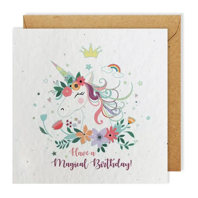 Birthday Unicorn greeting card bloom seed paper pack of 10