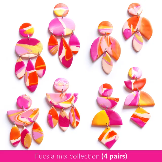 Fucsia mix collection (4 pairs) of polymer clay earrings