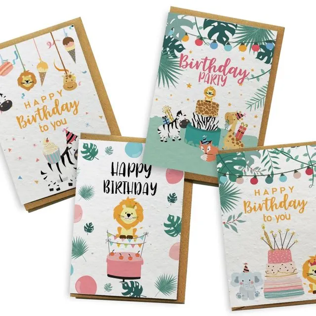 Card 4-Pack - Jungle Birthday greeting card bloom seed paper