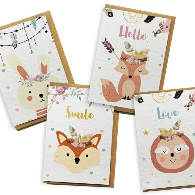 Card 4-Pack - Forest Friends greeting card bloom seed paper