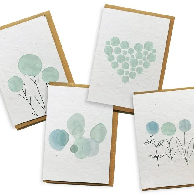 Card 4-Pack - Teal Watercolour greeting card bloom seed paper