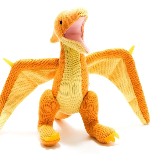 Knitted Yellow Pterodactyl Dinosaur Baby Rattle