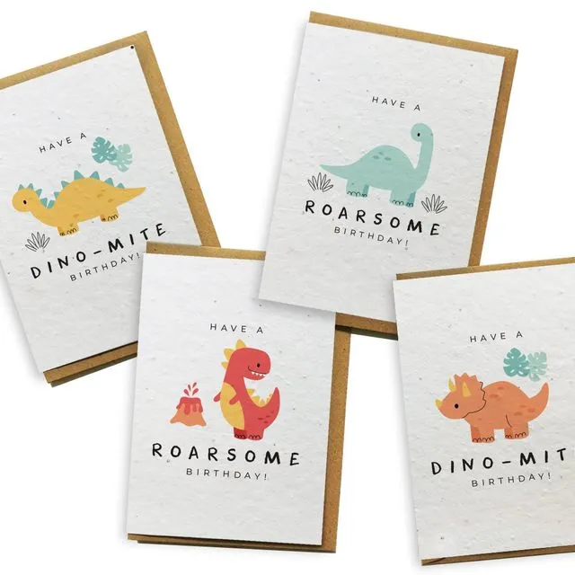 Card 4-Pack - Dinosaurs greeting card bloom seed paper