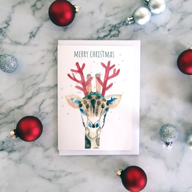 Giraffe Reindeer Christmas Card