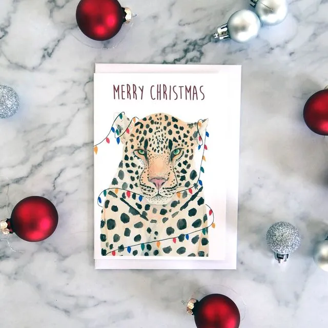 Leopard Christmas Lights Card