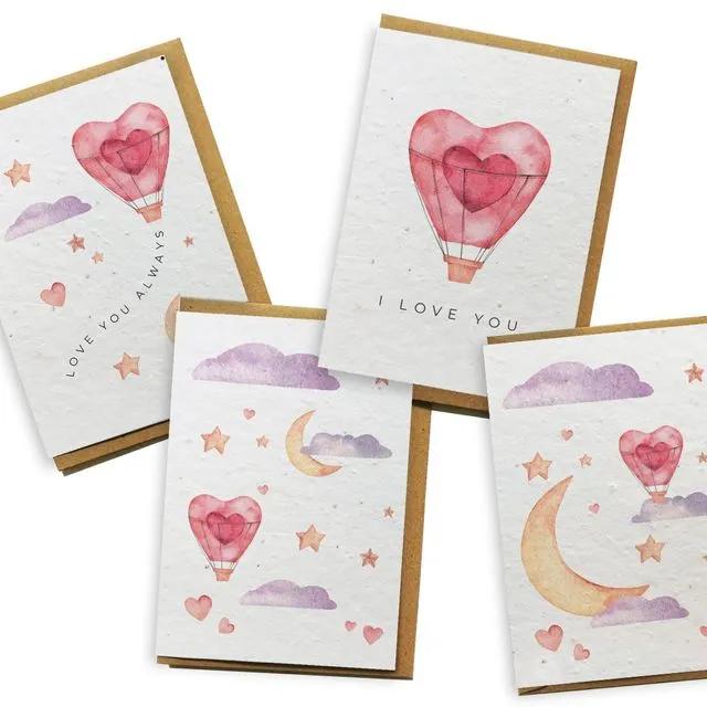 Card 4-Pack - I Love You Air Balloon greeting card bloom seed paper