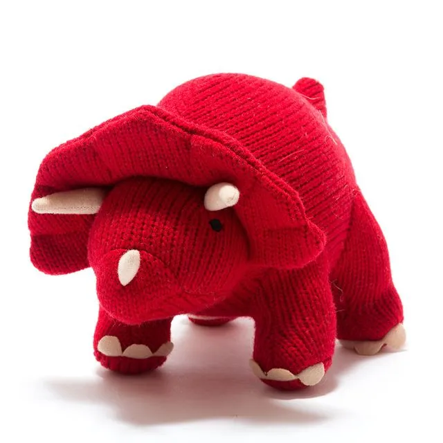 Knitted Red Triceratops Dinosaur Kids Soft Toy