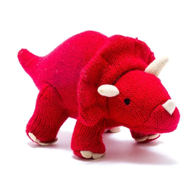 Knitted Dinosaur Red Triceratops Baby Rattle
