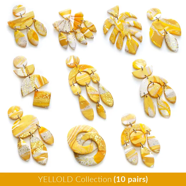 YELLOLD Collection (10 pairs) of polymer clay earrings