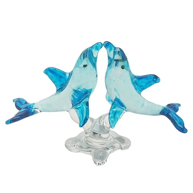 Vie Naturals Hand Blown Glass Sculpture, Pair of Dolphins