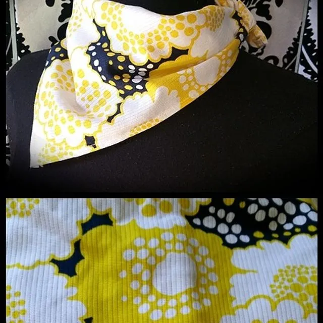 Bandana scarf / headband yellow white navy floral print
