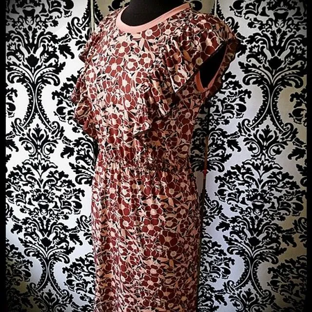 Brown pink dress floral print - size M/L