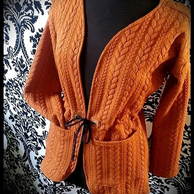 Rust cardigan vest braided pattern with belt - size M