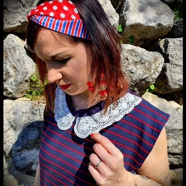 Bow wire headband red blue white prints