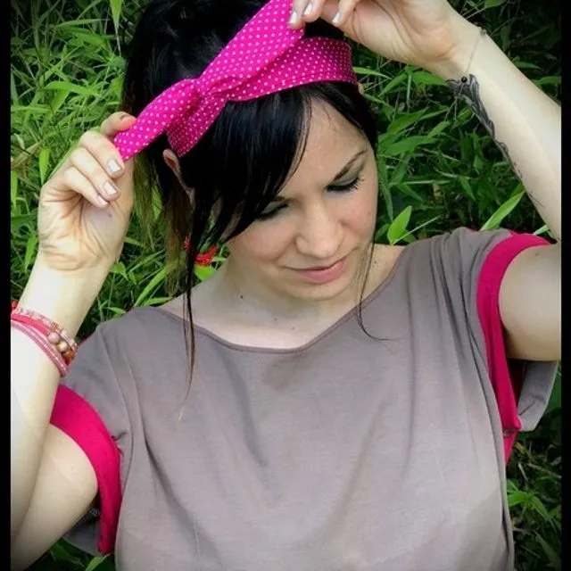 Bow wire headband dots print - Hot pink