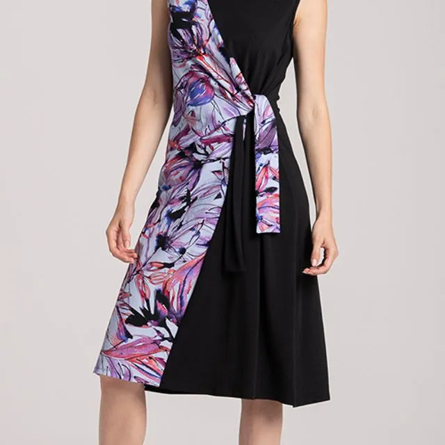 Magnolia Print Dress With Waist Tie